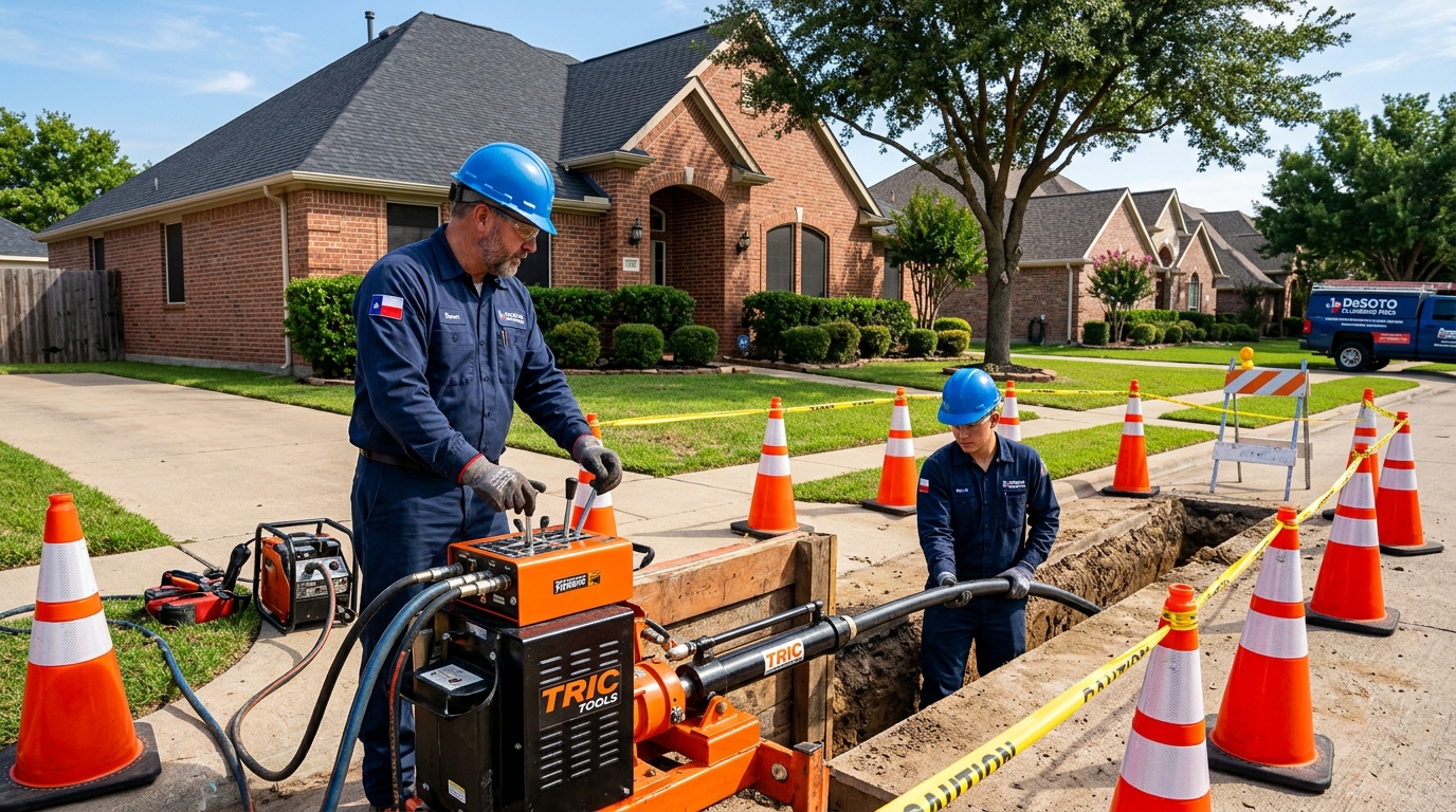 Sewer line repair work at a Texas home