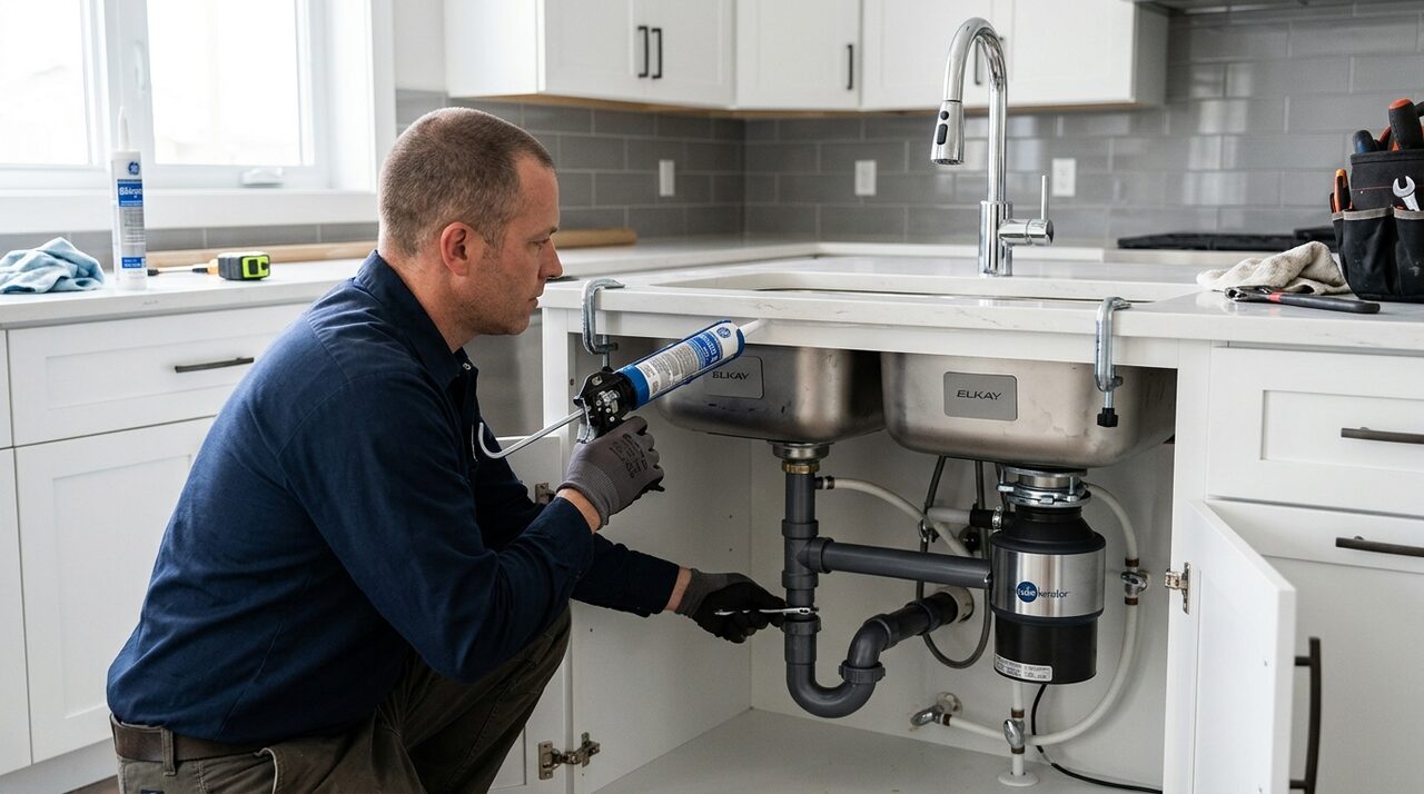 Chrome kitchen faucet and undermount sink plumbing in DeSoto TX residence