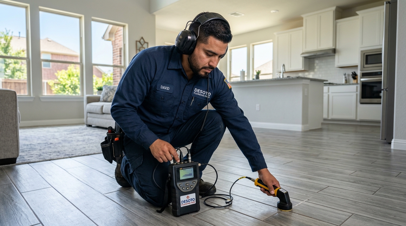 Licensed plumber detecting foundation leak in DeSoto, TX